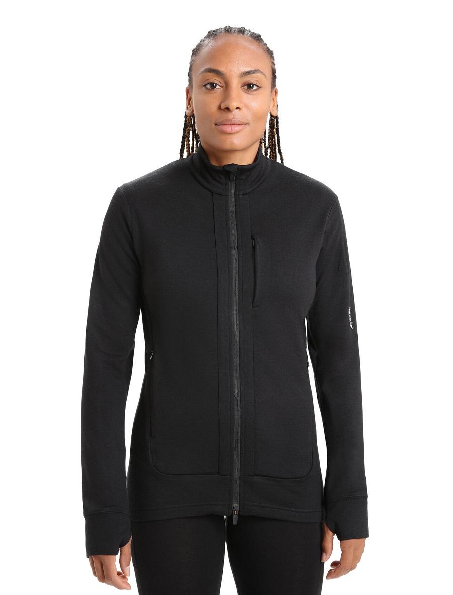 Sweat À Capuche Icebreaker Merino Quantum III Long Sleeve Zip Femme Noir | FR 1681NWYB